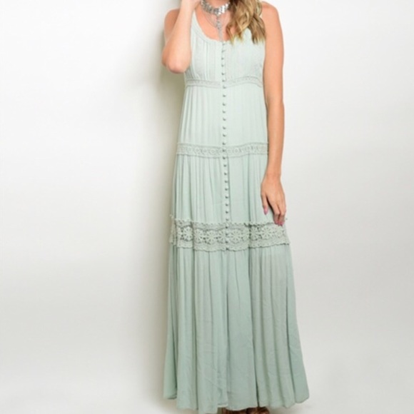 sage green boho maxi dress